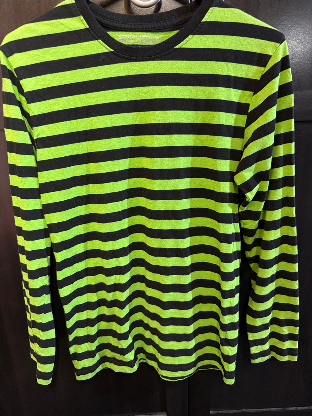 Hot Topic Black and Neon Green Striped Long Sleeve Tee
